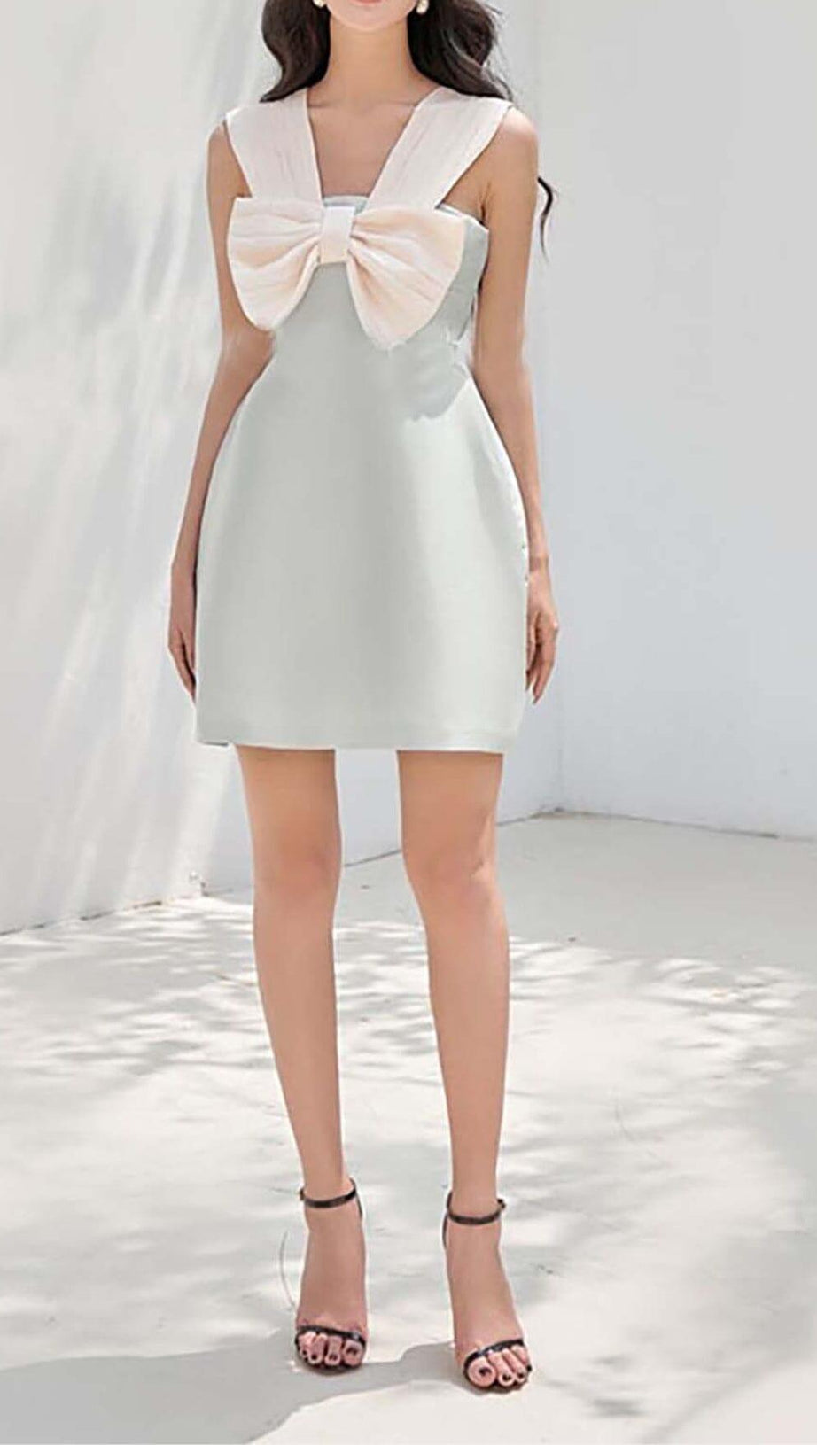 BOW-EMBELLISHED STRAPPY MINI DRESS IN SKY BLUE