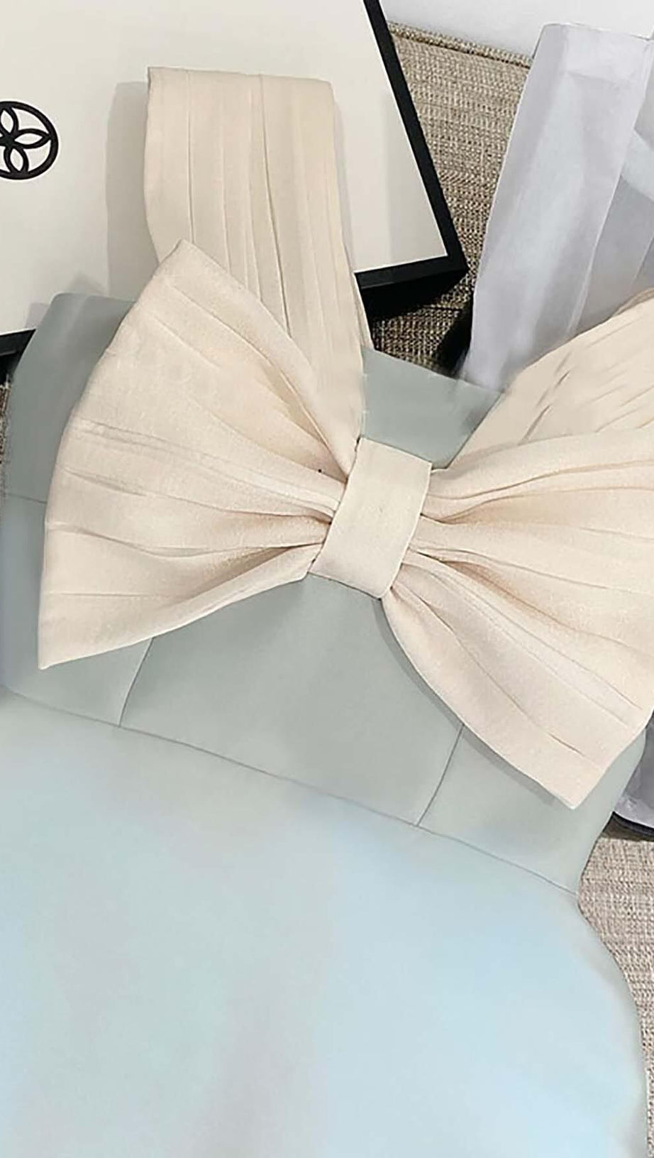 BOW-EMBELLISHED STRAPPY MINI DRESS IN SKY BLUE