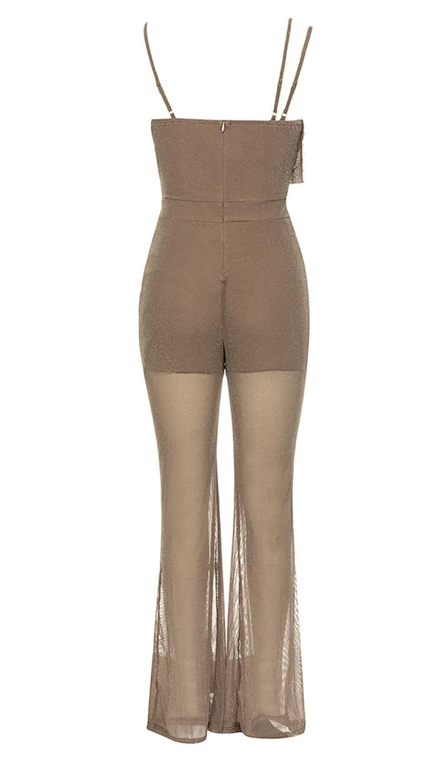 AIIZIE COWL-NECK SEQUIN JUMPSUIT IN KHAKI - product image