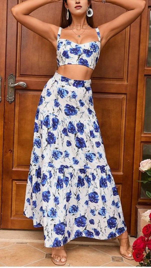 AIIZIE FLORAL PRINT CAMI TOP & RUFFLE HEM SKIRT - product image