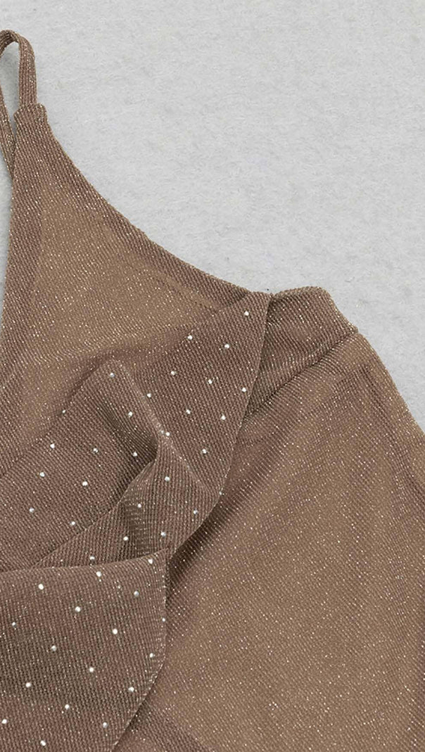 AIIZIE COWL-NECK SEQUIN JUMPSUIT IN KHAKI - product image