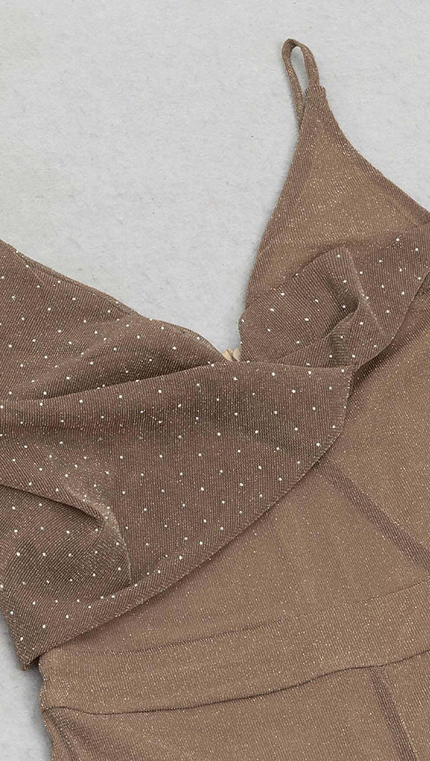 AIIZIE COWL-NECK SEQUIN JUMPSUIT IN KHAKI - product image