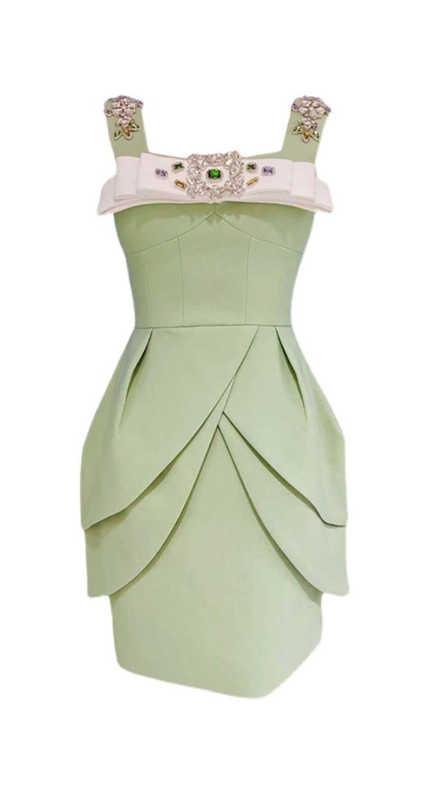 CRYSTAL STRAPPY MINI DRESS IN MINT