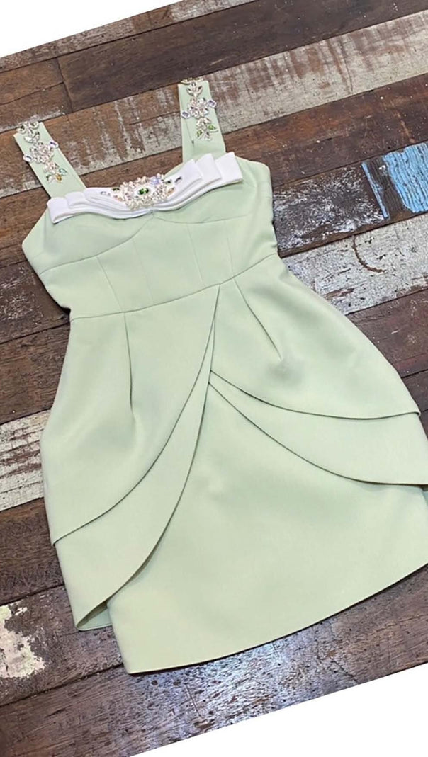 AIIZIE CRYSTAL STRAPPY MINI DRESS IN MINT - product image