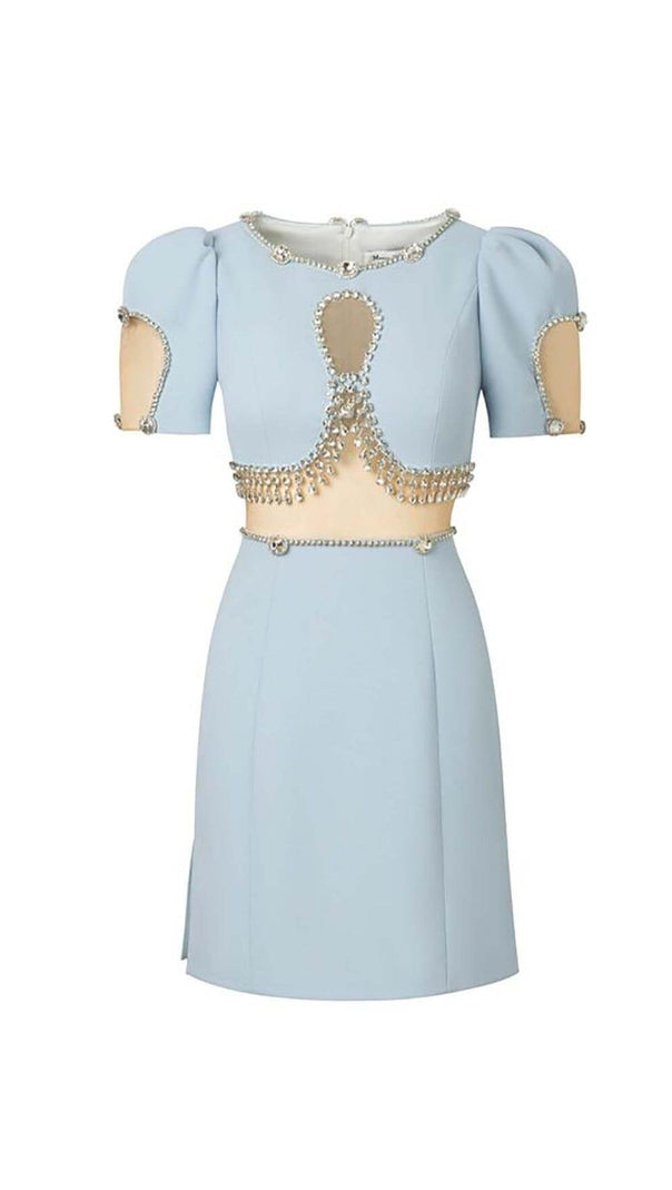 AIIZIE CRYSTAL TRIM CUTOUT MINI DRESS IN SKY BLUE - product image