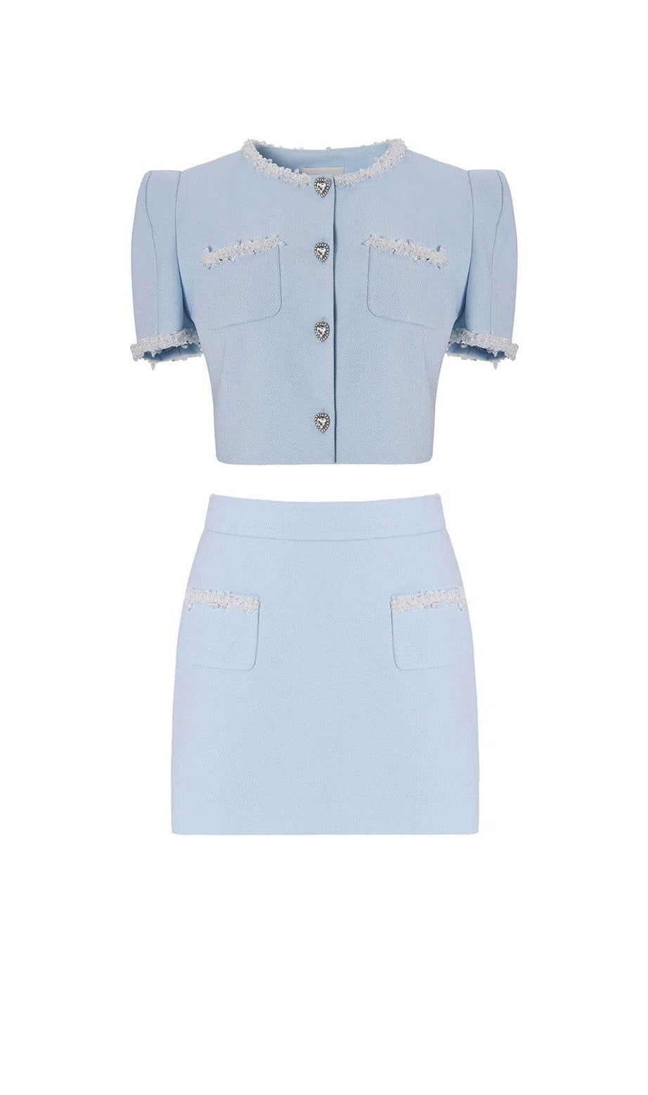 CRYSTAL TRIM TWO PIECE SET IN SKY BLUE