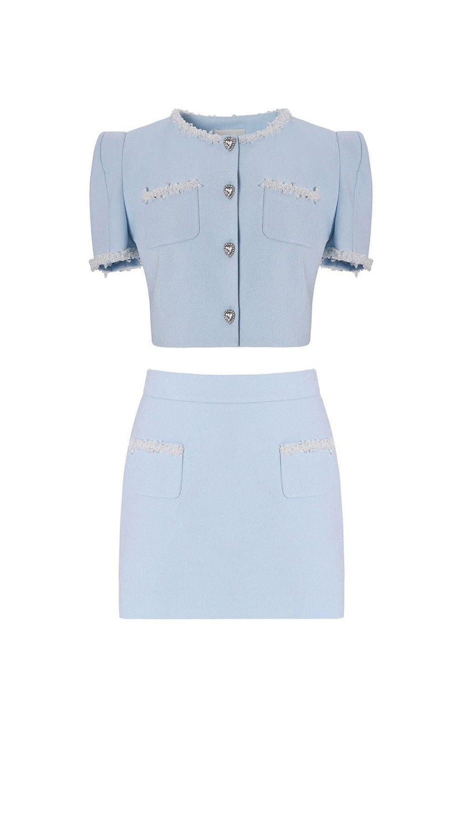 CRYSTAL TRIM TWO PIECE SET IN SKY BLUE