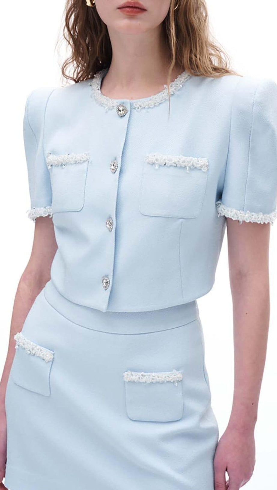 CRYSTAL TRIM TWO PIECE SET IN SKY BLUE