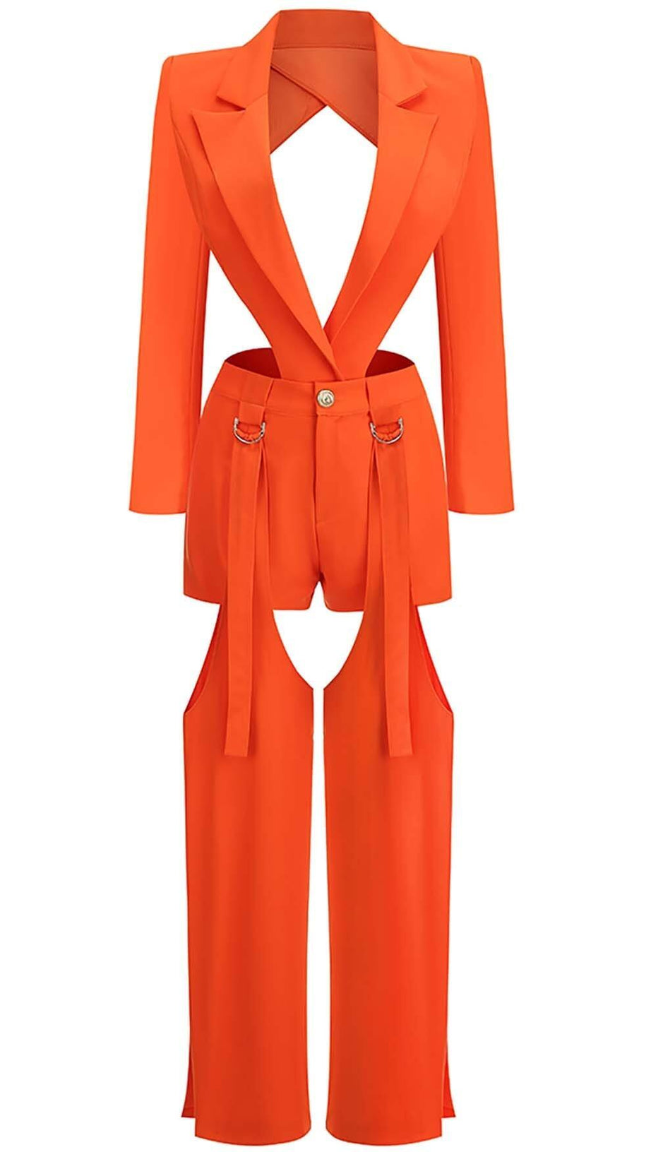 CUTOUT BACKLESS THREE PIECE SET IN ORANGE