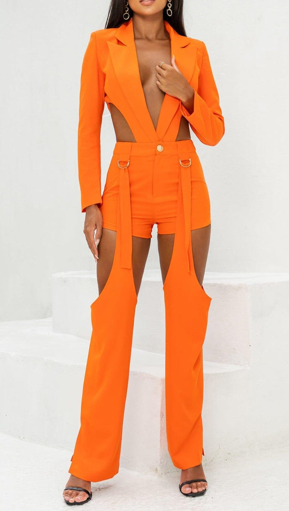 CUTOUT BACKLESS THREE PIECE SET IN ORANGE