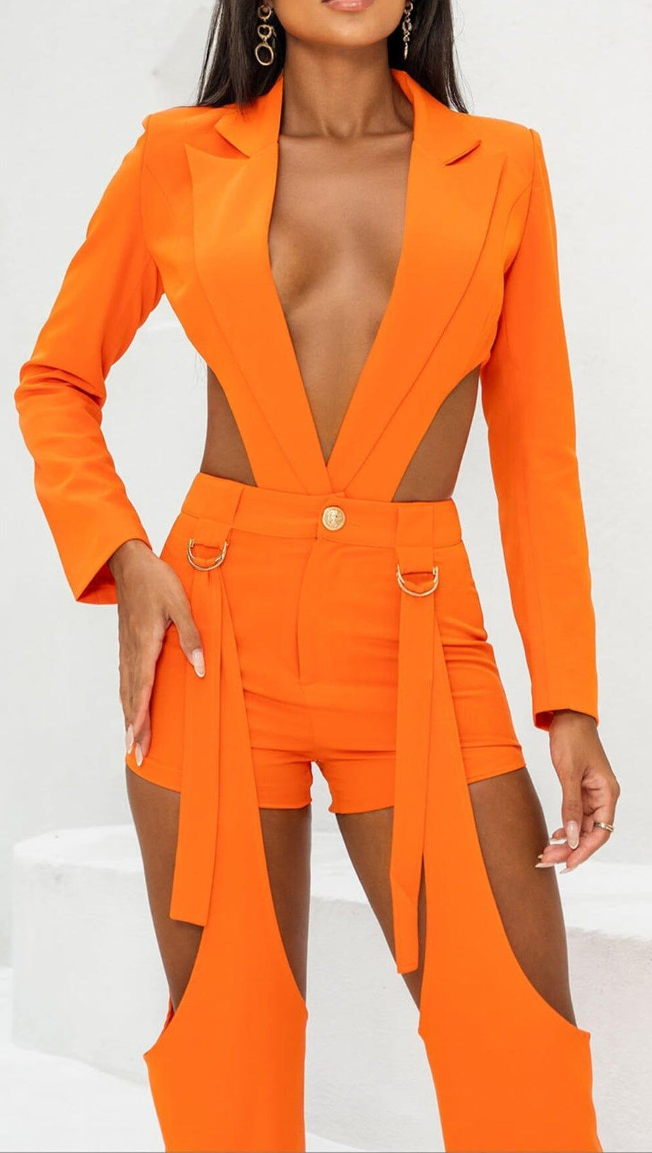 CUTOUT BACKLESS THREE PIECE SET IN ORANGE