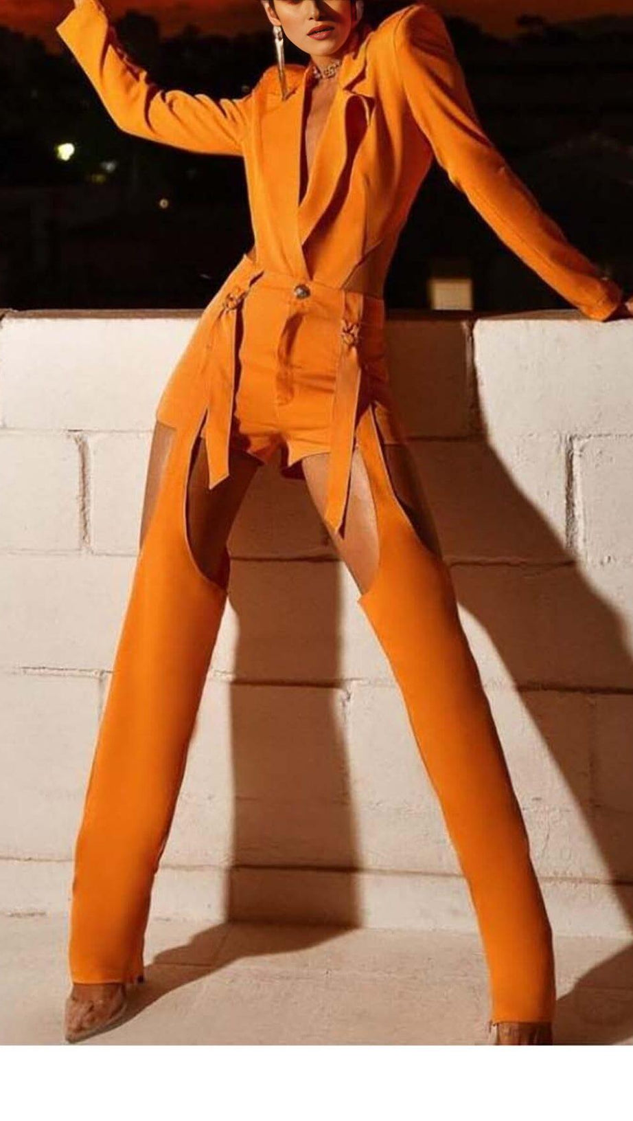 CUTOUT BACKLESS THREE PIECE SET IN ORANGE