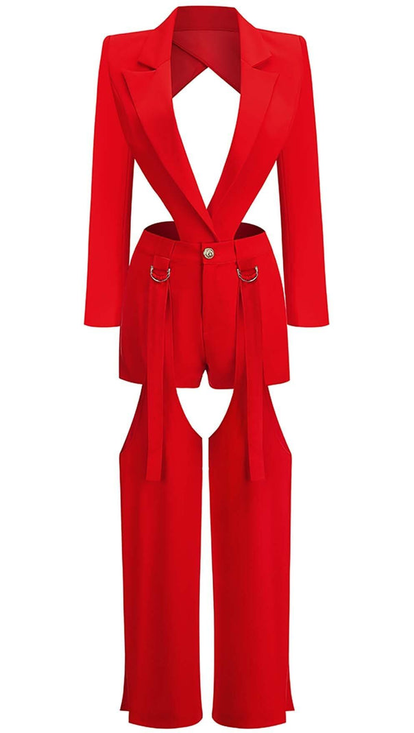 AIIZIE CUTOUT BACKLESS THREE PIECE SET IN RED - product image