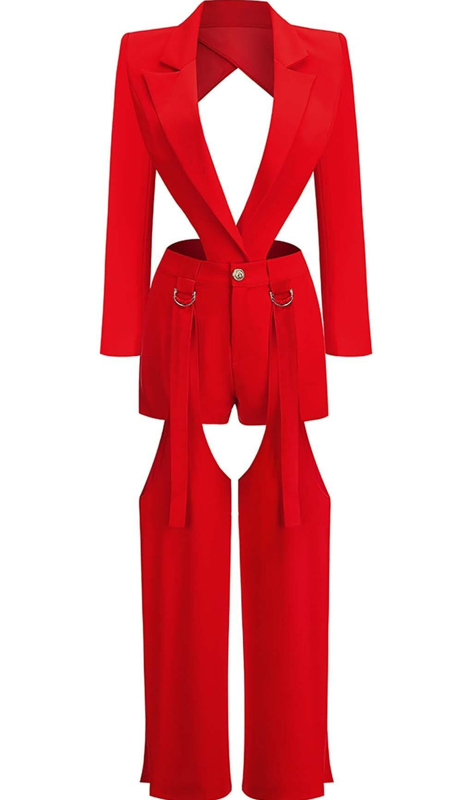 SET TRE PEZZI SENZA SCHIENA CON TAGLIO IN ROSSO