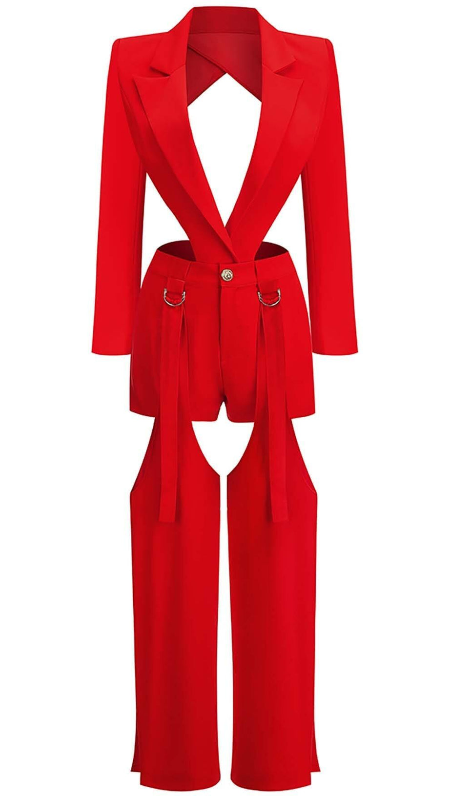 CUTOUT BACKLESS THREE PIECE SET IN RED