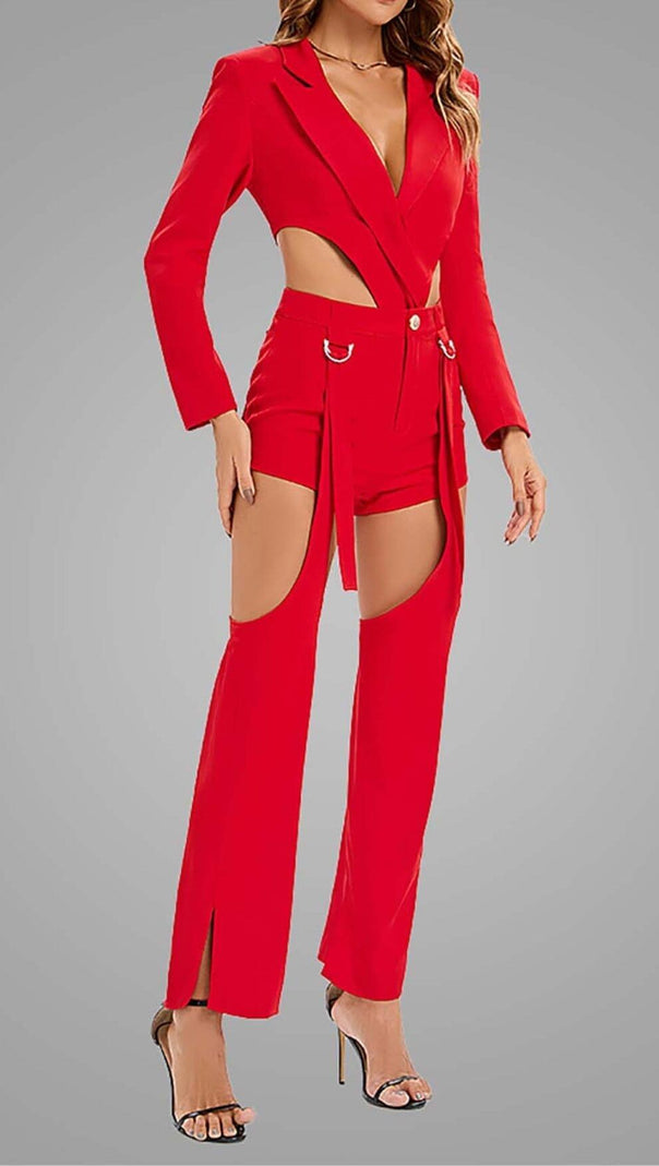AIIZIE CUTOUT BACKLESS THREE PIECE SET IN RED - product image