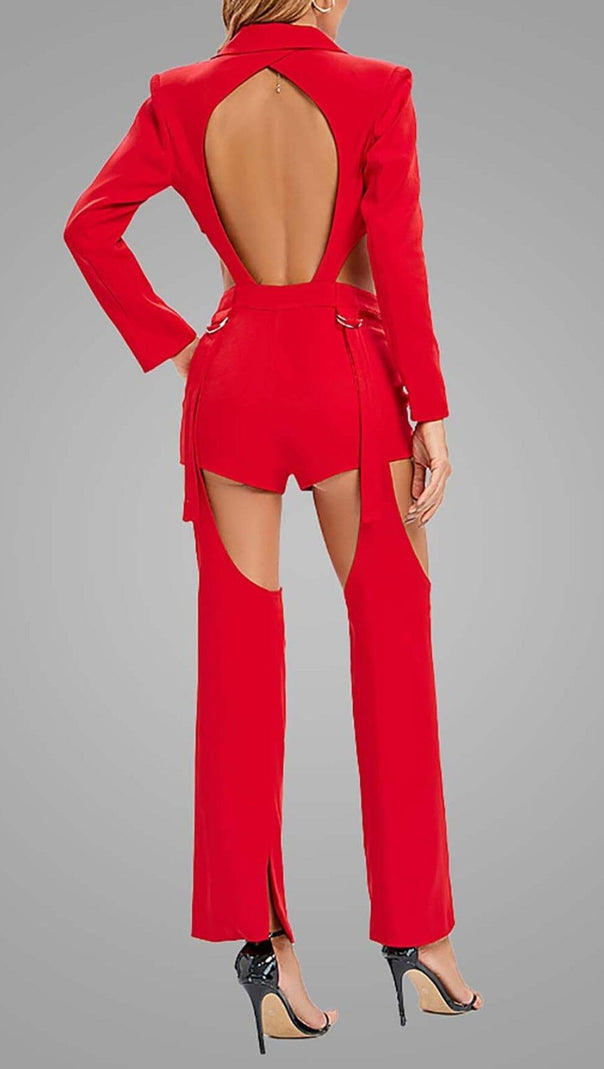 AIIZIE CUTOUT BACKLESS THREE PIECE SET IN RED - product image