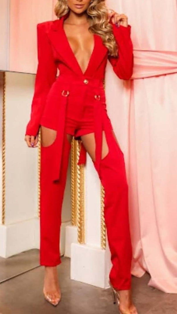 AIIZIE CUTOUT BACKLESS THREE PIECE SET IN RED - product image