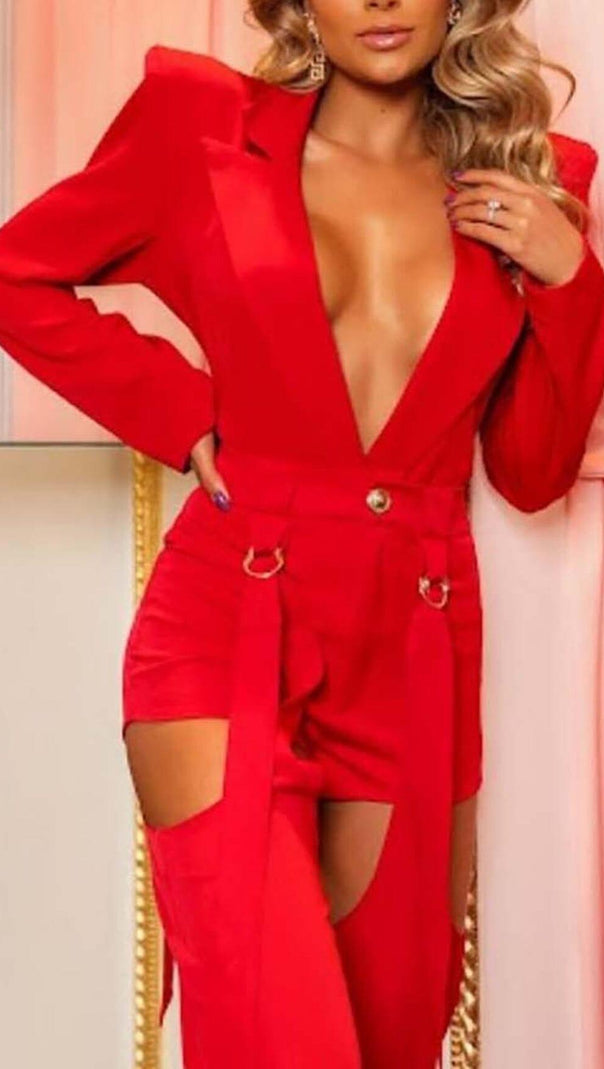 AIIZIE CUTOUT BACKLESS THREE PIECE SET IN RED - product image