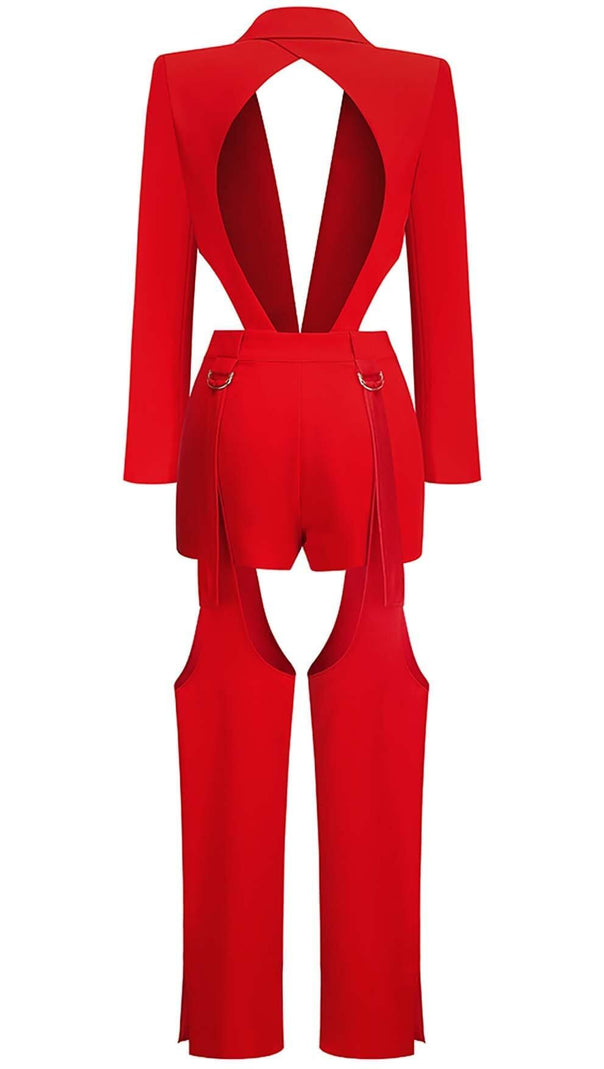 AIIZIE CUTOUT BACKLESS THREE PIECE SET IN RED - product image