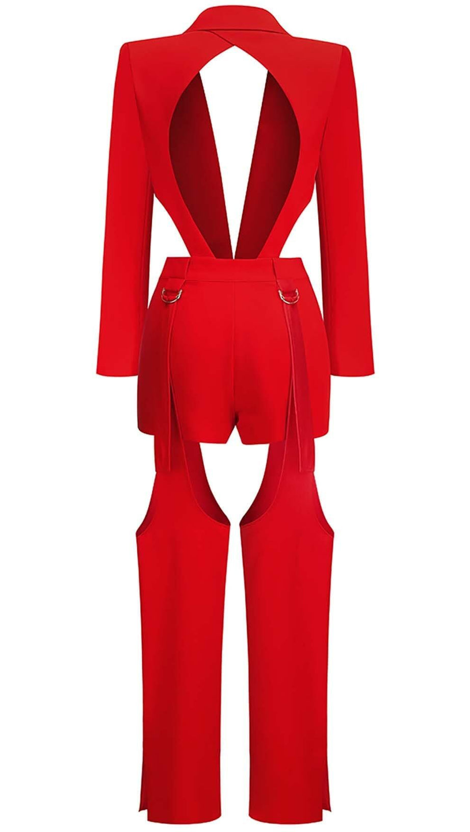 CUTOUT BACKLESS THREE PIECE SET IN RED