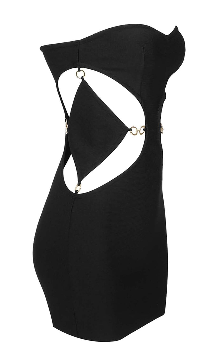 CUTOUT SWEATHEART NECKLINE MINI DRESS IN BLACK