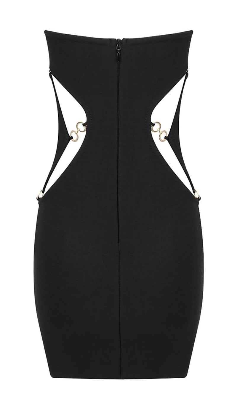 CUTOUT SWEATHEART NECKLINE MINI DRESS IN BLACK