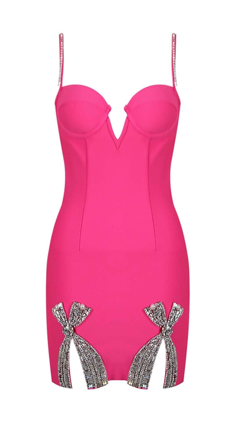 DIAMOND BANDAGE SPAGHETTI STRAP MINI DRESS IN PINK