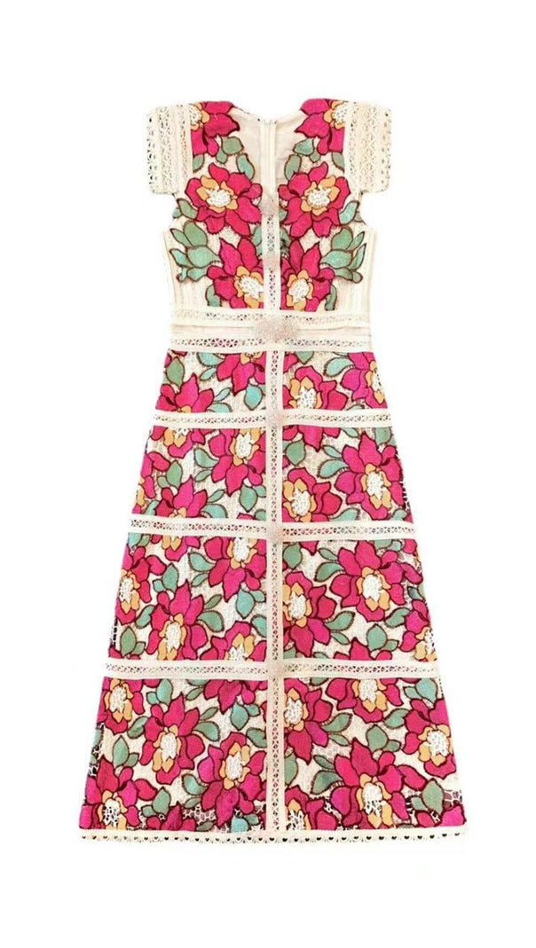 AIIZIE EMBROIDERY FLOWER MIDI DRESS IN RED - product image