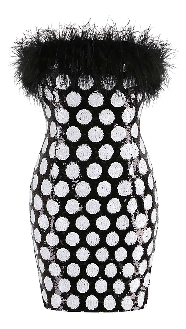 AIIZIE FEATHER TRIM POLKA DOT MINI DRESS - product image