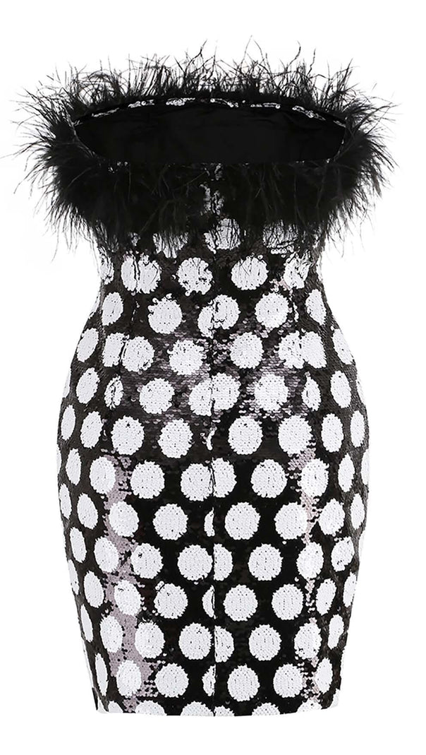 AIIZIE FEATHER TRIM POLKA DOT MINI DRESS - product image