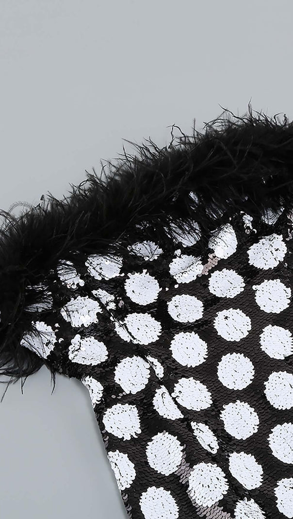 AIIZIE FEATHER TRIM POLKA DOT MINI DRESS - product image