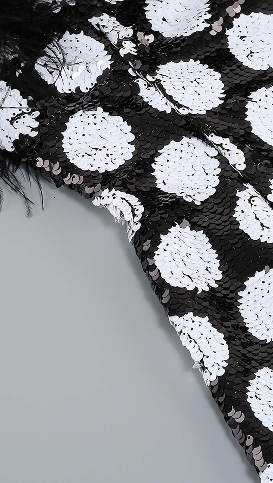 FEATHER TRIM POLKA DOT MINI DRESS