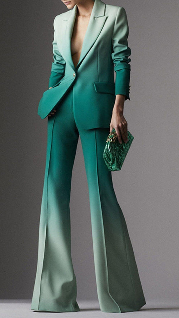 AIIZIE FLARE TROUSERS JACKET SUIT IN OMBRE GREEN - product image