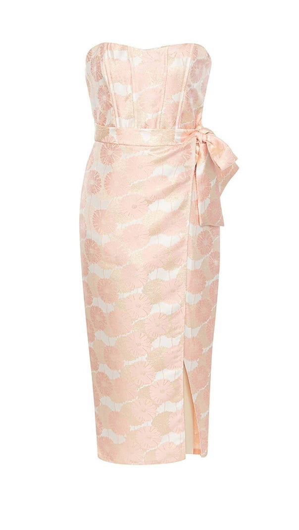 AIIZIE FLORAL CROSS KNOT SPLIT MIDI DRESS IN PINK - product image