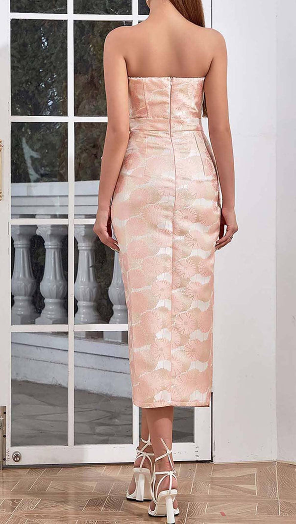 AIIZIE FLORAL CROSS KNOT SPLIT MIDI DRESS IN PINK - product image