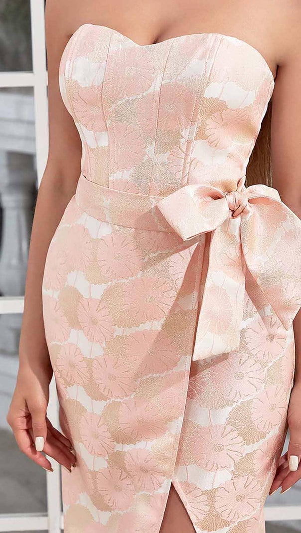 AIIZIE FLORAL CROSS KNOT SPLIT MIDI DRESS IN PINK - product image