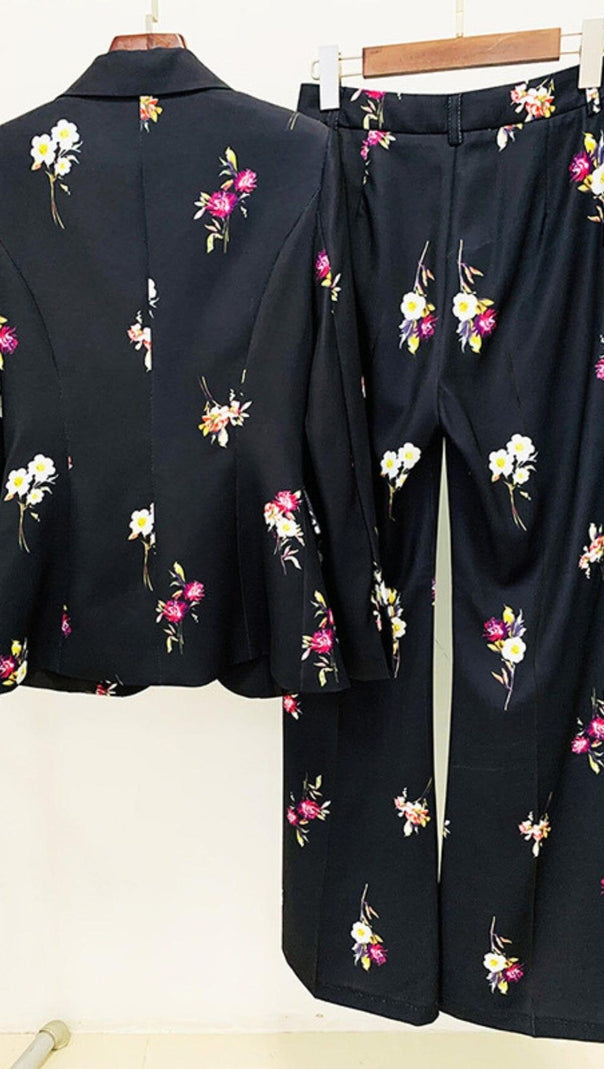 AIIZIE FLORAL PRINT FLARE JACKET SUIT IN BLACK - product image