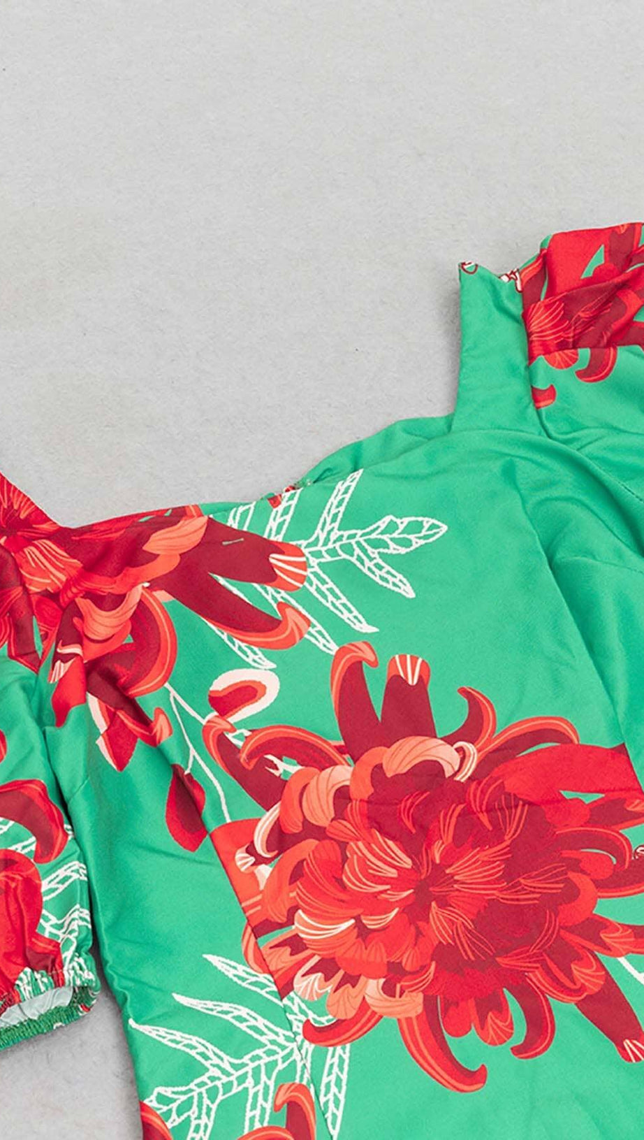 ABITO MIDI CON MANICHE A SBUFFO E SCHIENA APERTA, STAMPA FLOREALE, VERDE