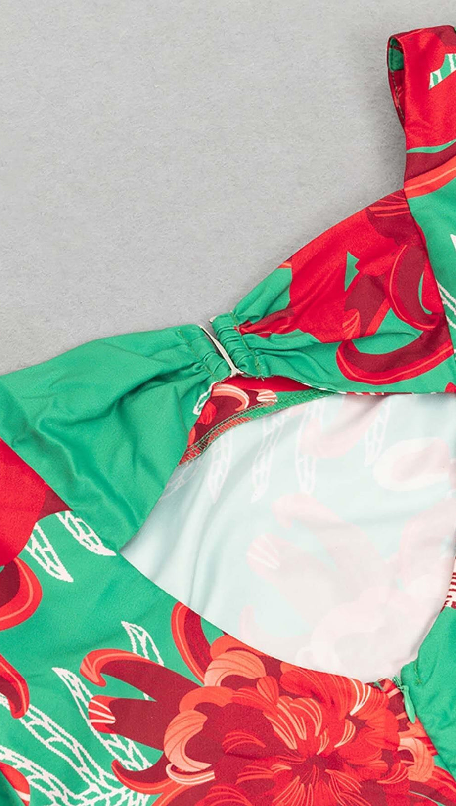 ABITO MIDI CON MANICHE A SBUFFO E SCHIENA APERTA, STAMPA FLOREALE, VERDE