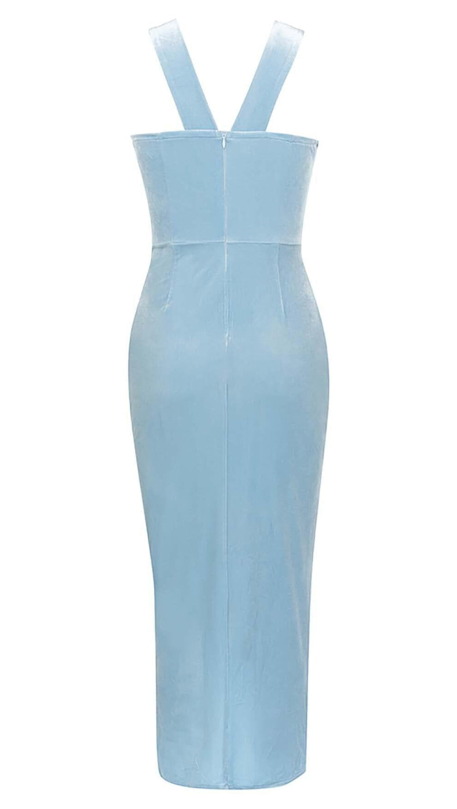 Neckholder-Satin-Midikleid in Himmelblau