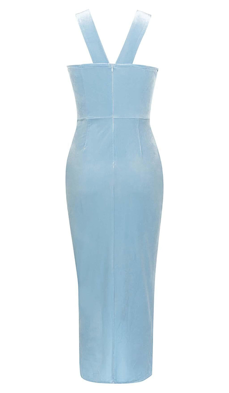 HALTER SATIN MIDI DRESS IN SKY BLUE