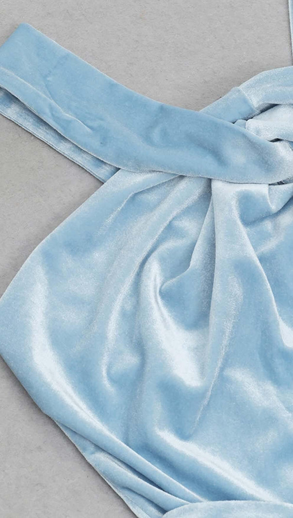 AIIZIE HALTER SATIN MIDI DRESS IN SKY BLUE - product image