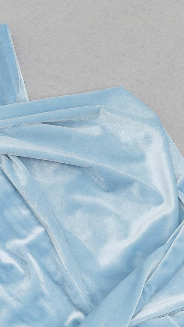 AIIZIE HALTER SATIN MIDI DRESS IN SKY BLUE - product image