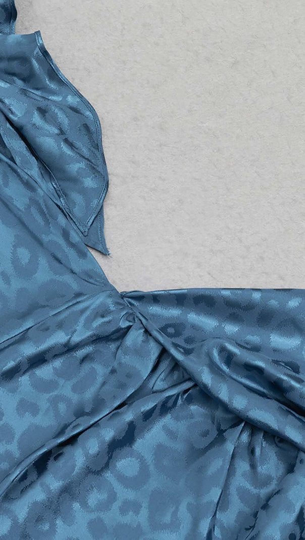 AIIZIE LEOPARD JACQUARD RUFFLE TRIM MIDI DRESS IN DARK BLUE - product image
