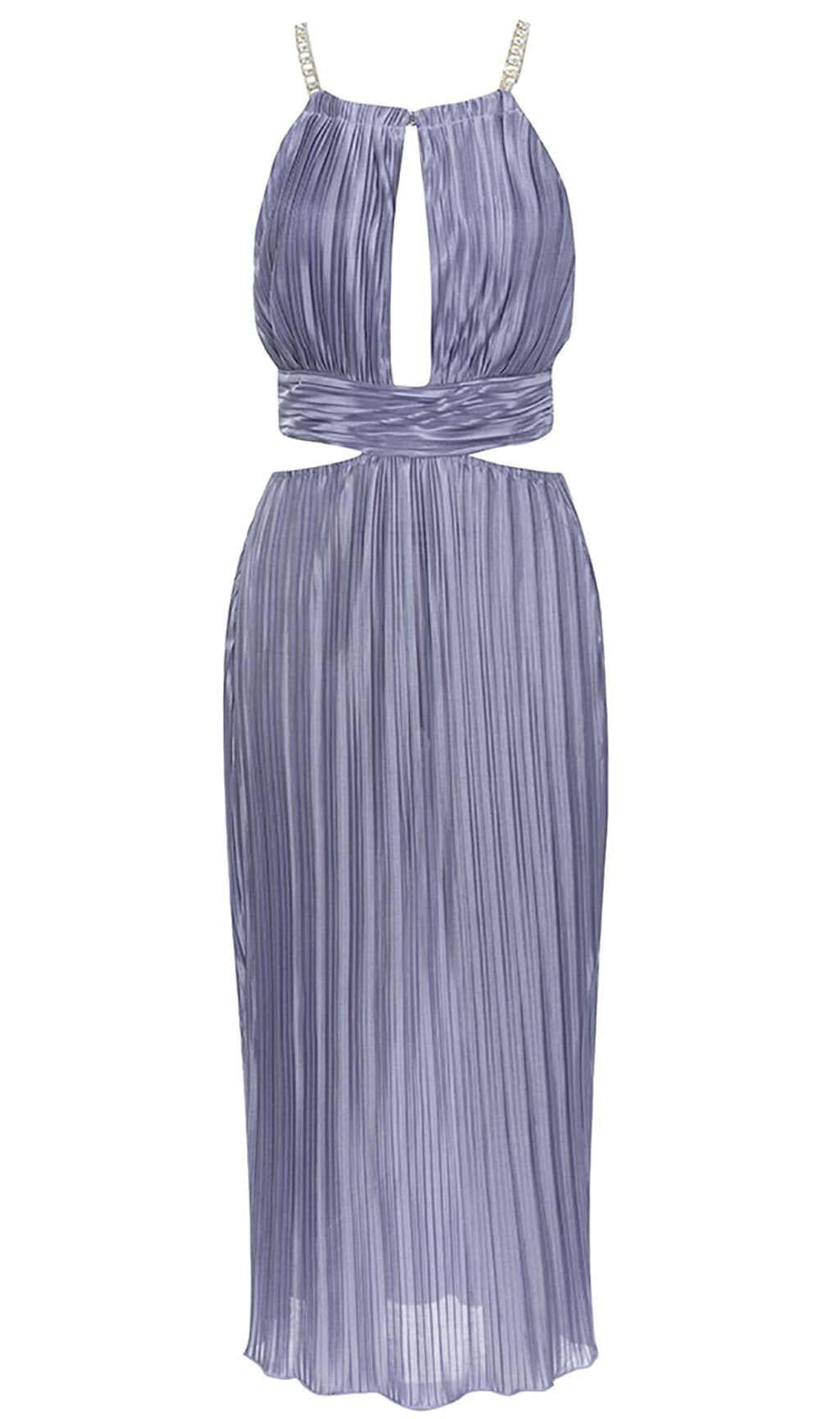 Ärmelloses Midikleid mit Stehkragen und Gürtel