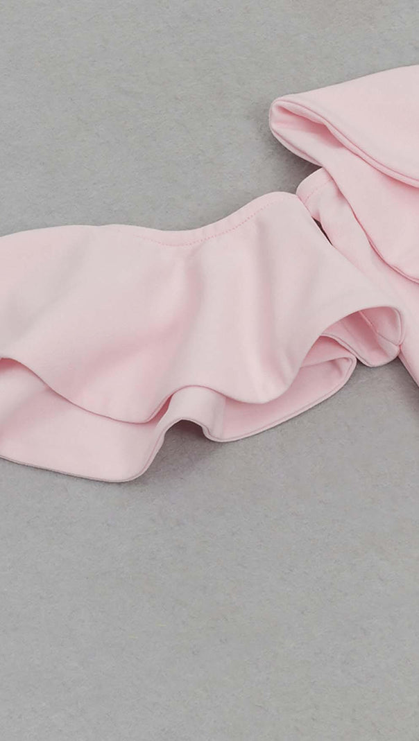 AIIZIE ONE SHOULDER RUFFLE TRIM MIDI DRESS IN PINK - product image