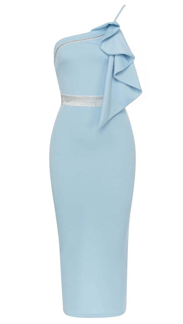 AIIZIE ONE SHOULDER SPLIT BACK MIDI DRESS IN BLUE - product image