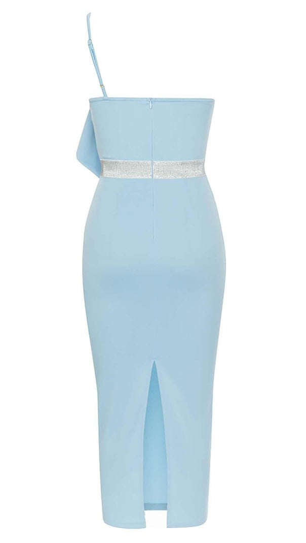 AIIZIE ONE SHOULDER SPLIT BACK MIDI DRESS IN BLUE - product image