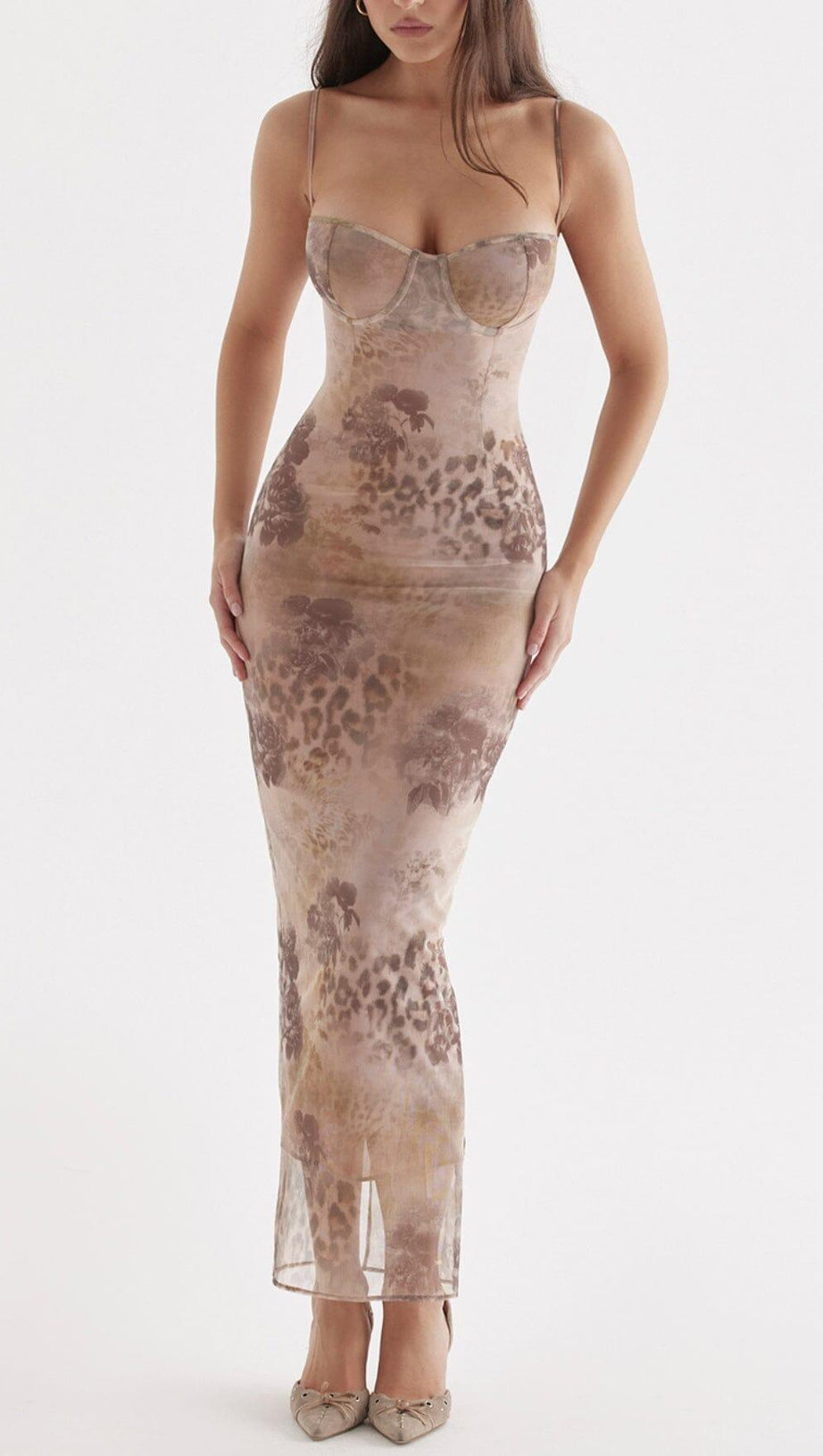 CREAM FLORAL PRINT MAXI DRESS